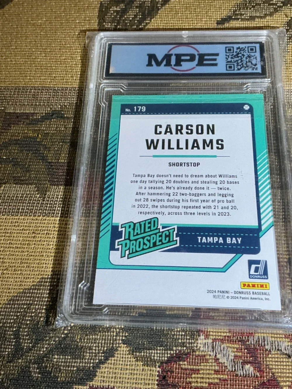 2024 Panini Donruss 179 Carson Williams Graded rookie Rated prospect MPE 10